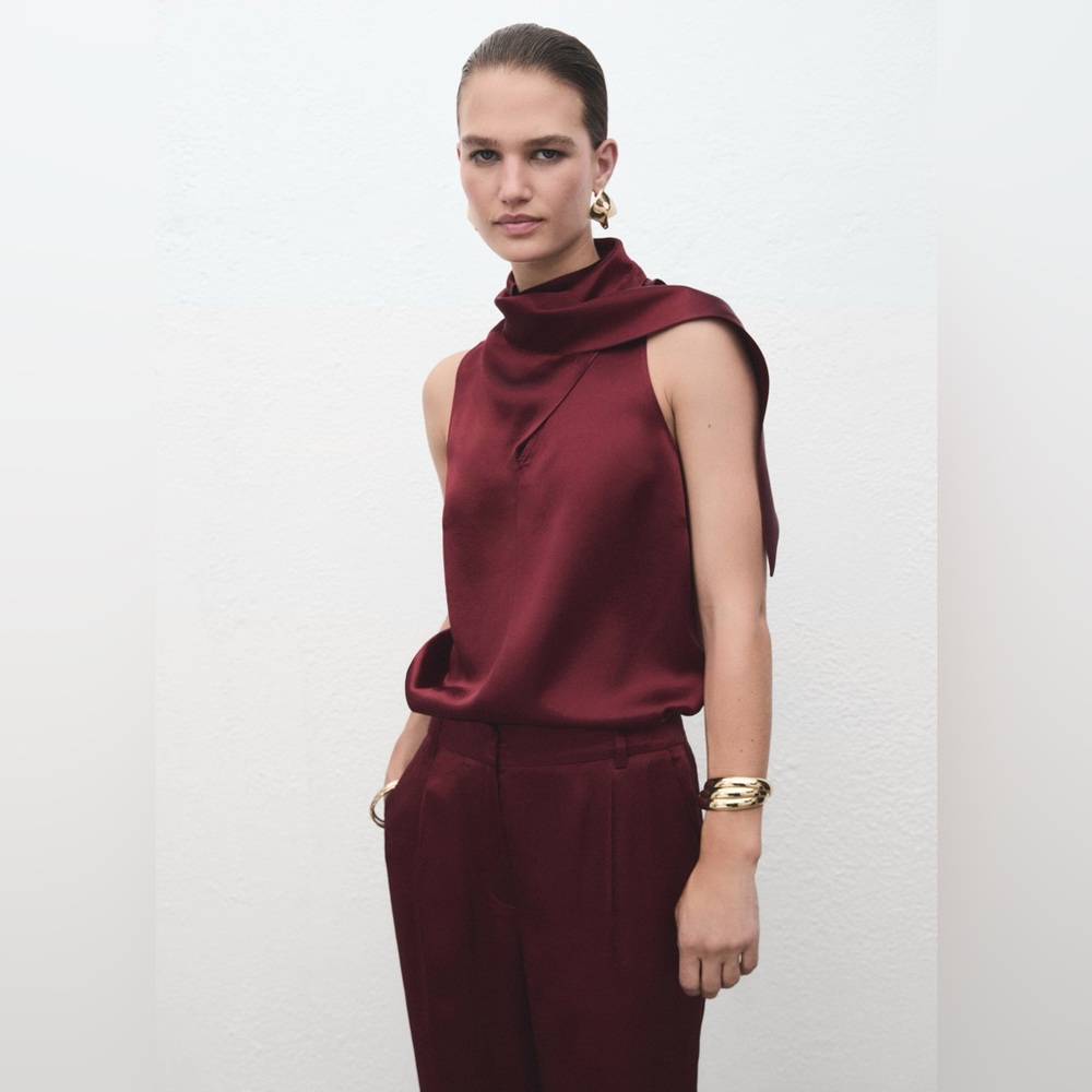 Mango Burgundy Sleeveless Blouse
